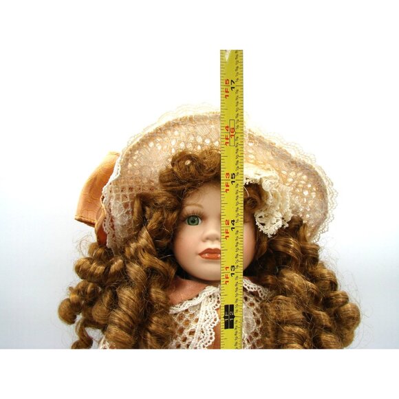 Collectors Choice 16" Porcelain Doll Victorian Style Pigtail Red Curls Dress Hat - Picture 10 of 11